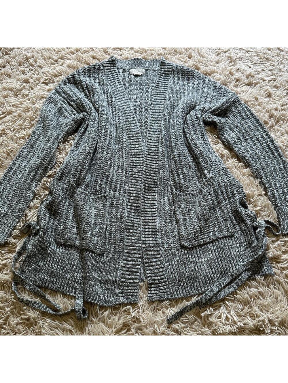 Altar'd State Medium Gray Knit Cardigan Sweater with Side Tie Detail
